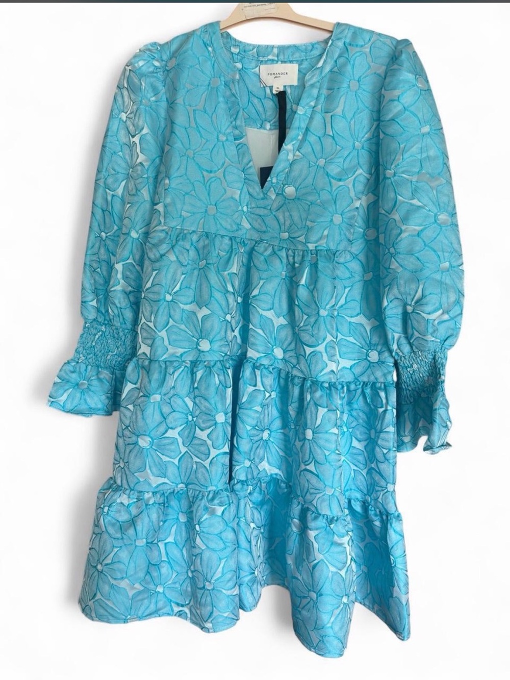Tuckernuck Turquoise Floral Tiered Dress with Smocked Cuffs